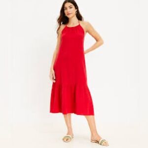 Loft Smocked Cutout Back Halter Midi Dress S